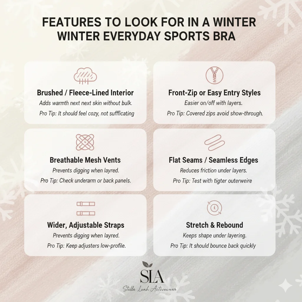 Which features should I prioritize when shopping for a winter everyday sports bra