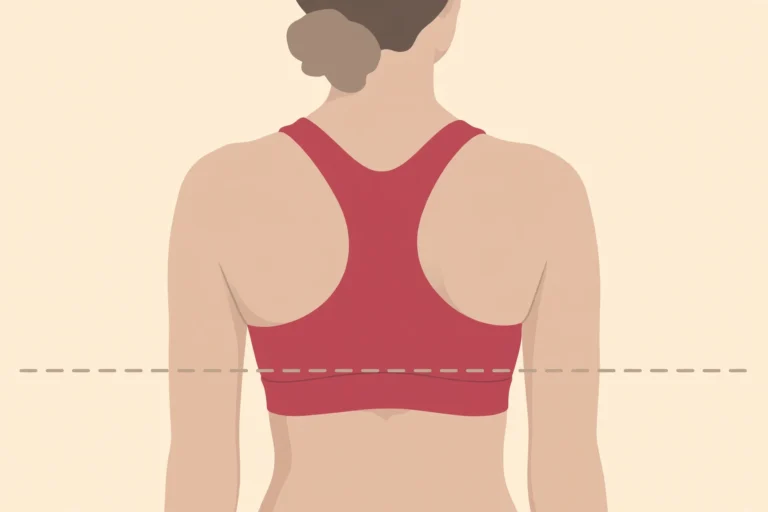 Illustration showing a sports-bra band sitting level across the back.
