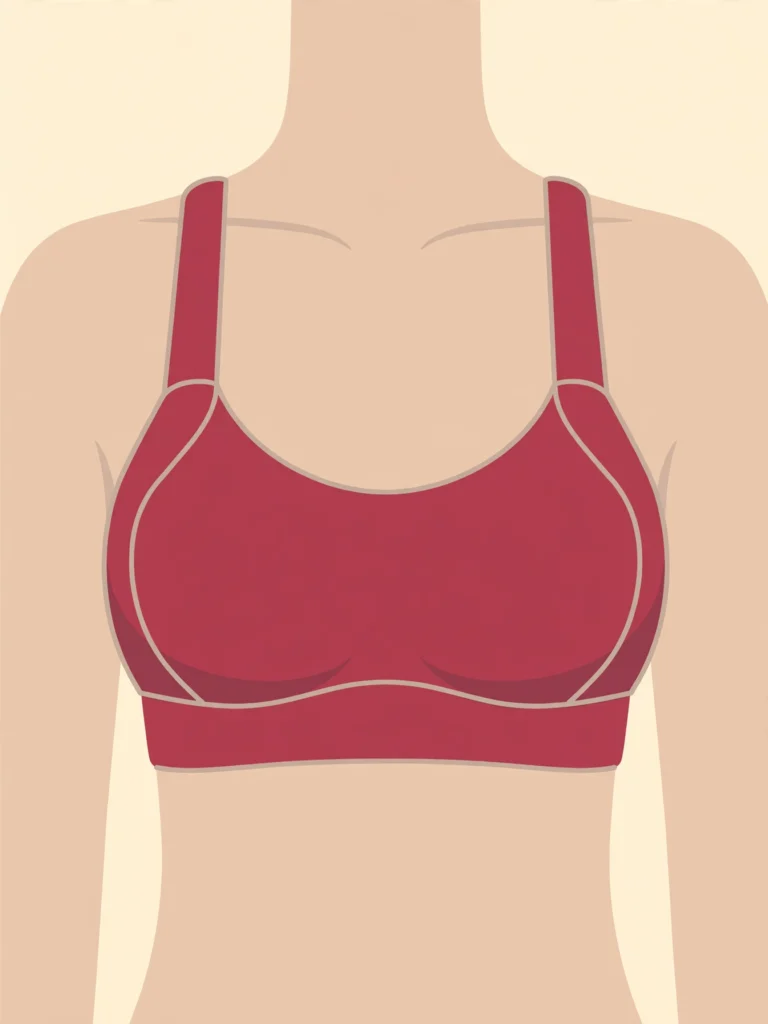Illustration showing the front of a sports bra and its cup coverage.