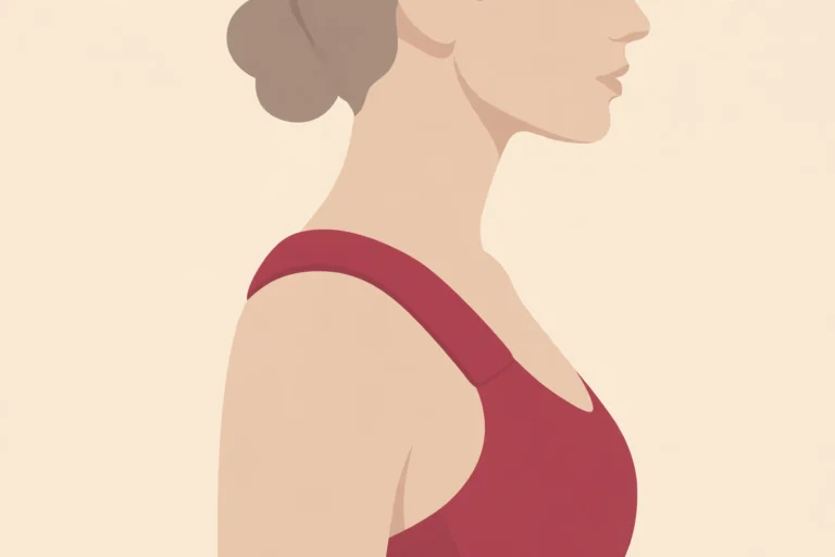 Illustration showing a sports-bra strap resting on the shoulder.